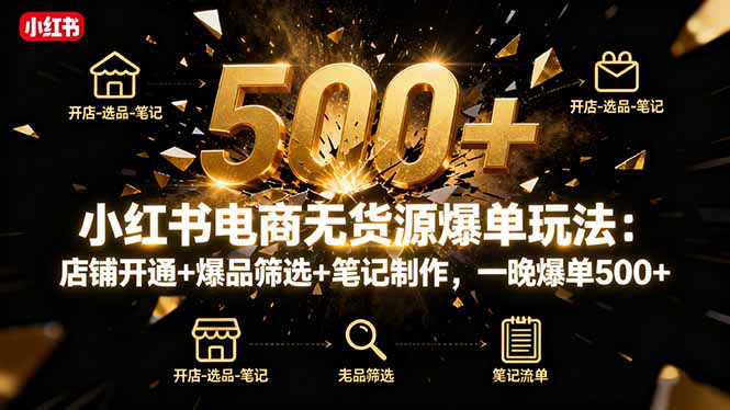 小红书电商无货源爆单玩法：店铺开通+爆品筛选+笔记制作，一晚爆单500+-佳腾网赚