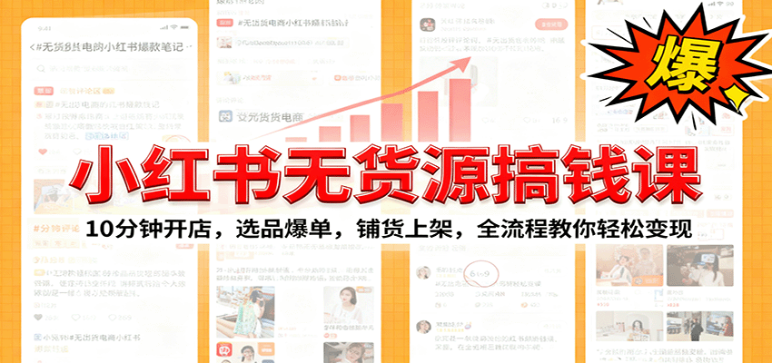小红书无货源爆单课：10分钟开店，选品爆单，铺货上架，全流程教你轻松变现-佳腾网赚