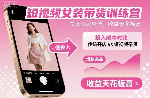 短视频女装带货训练营，投入少风险低，收益天花板高-佳腾网赚