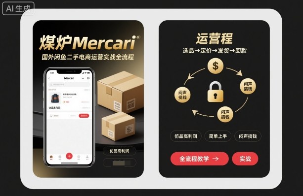 煤炉Mercari国外闲鱼二手电商运营实战全流程，仿品高利润，简单上手，闷声搞钱-佳腾网赚