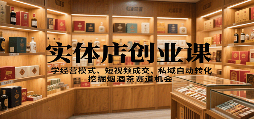 实体店创业课：学经营模式、短视频成交、私域自动转化，挖掘烟酒茶赛道机会-佳腾网赚