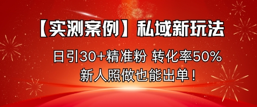 【实测案例】私域新玩法，日引30+精准粉，转化率50%，新人照做也能出单！-佳腾网赚