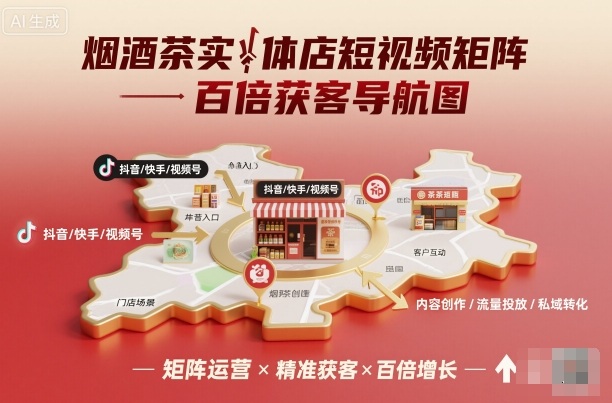 烟酒茶实体店短视频矩阵百倍获客导航图-佳腾网赚