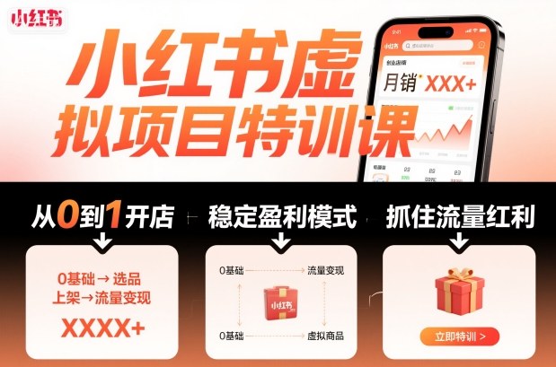 小红书虚拟项目特训课，帮你从0到1打造稳定盈利的店铺，抓住流量红利(更新9月)-佳腾网赚