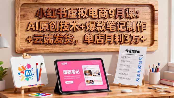 小红书虚拟电商9月课：AI原创技术+爆款笔记制作+云端发货，单店月利3万+-佳腾网赚