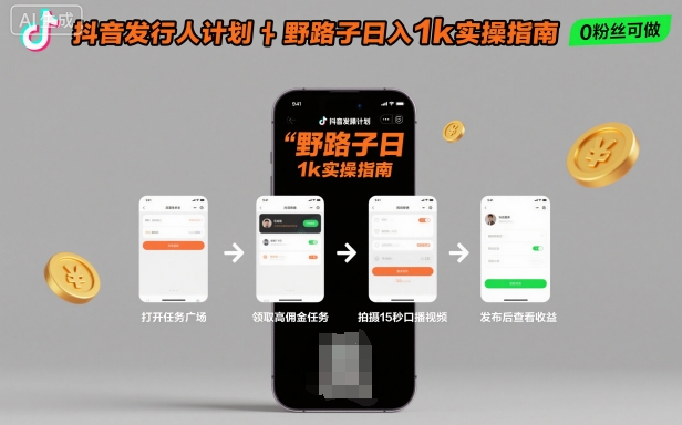抖音发行人计划全新野路子玩法，随时随地，只要有手机，就能操作，日入1k+【揭秘】-佳腾网赚