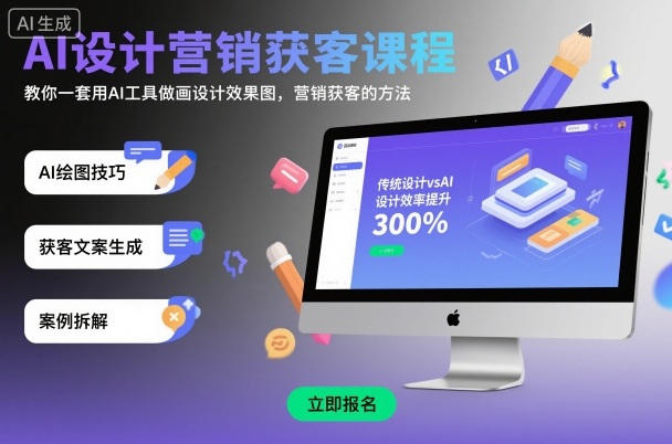 AI设计营销获客课程，教你一套用AI工具做画设计效果图，营销获客的方法-佳腾网赚