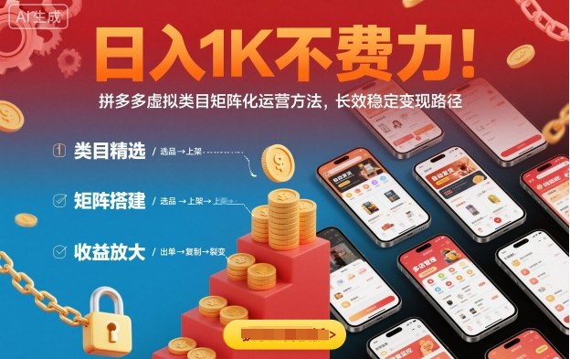 日入1K不费力！拼多多虚拟类目矩阵化运营方法，长效稳定变现路径-佳腾网赚