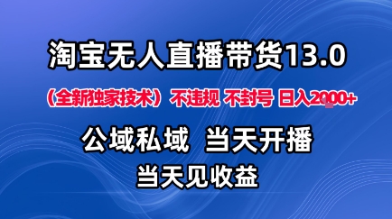 淘宝无人直播13.0，公域私域技术，不封号，不违规布局下半年旺季赛道，日入1K+(独家技术)【揭秘】-佳腾网赚