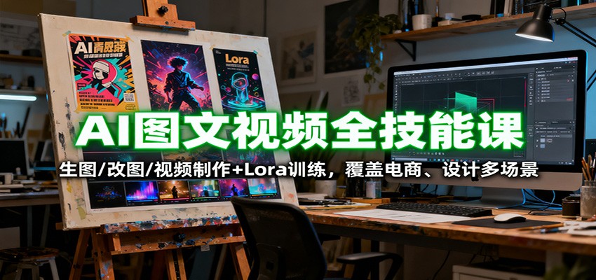 AI图文视频全技能课：生图/改图/视频制作+Lora训练，覆盖电商 、设计多场景-佳腾网赚