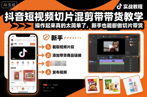 抖音短视频切片混剪带货教学，操作起来真的太简单了，新手也能做切片带货-佳腾网赚