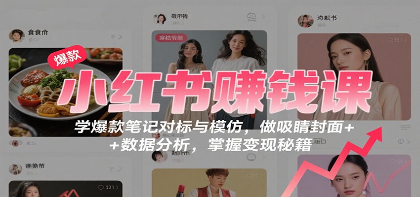 小红书赚钱课：学爆款笔记对标与模仿，做吸睛封面 + 数据分析，掌握变现秘籍-佳腾网赚