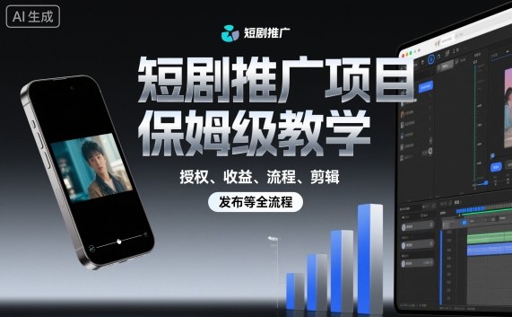 短剧推广项目保姆级教学，授权、收益、流程、剪辑，发布等全流程-佳腾网赚