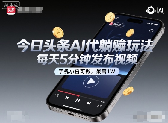 今日头条AI代躺賺玩法，每天5分钟发布视频，手机小白可做，最高1W+【揭秘】-佳腾网赚