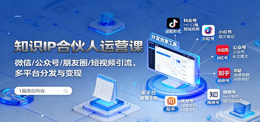 知识IP合伙人运营课：微信/公众号/朋友圈/短视频引流，多平台分发与变现-佳腾网赚