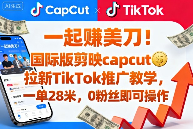 一起賺美刀！国际版剪映capcut拉新TikTok推广教学，一单28米，0粉丝即可操作(附推广入口和教学)-佳腾网赚