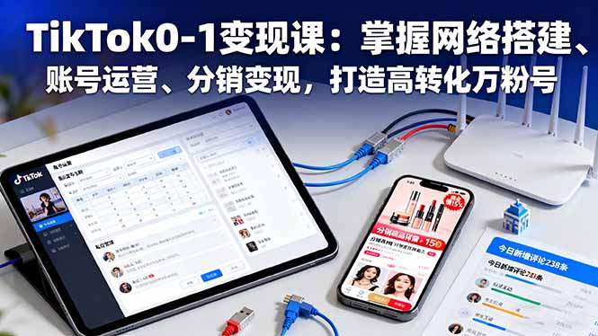 TikTok0-1变现课：掌握网络搭建、账号运营、分销变现，打造高转化万粉号-佳腾网赚