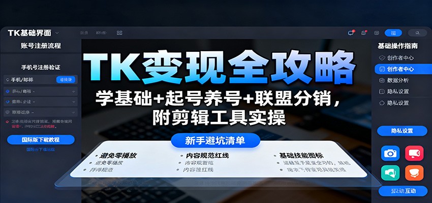 TK变现全攻略：学基础+起号养号+联盟分销，附剪辑工具实操-佳腾网赚