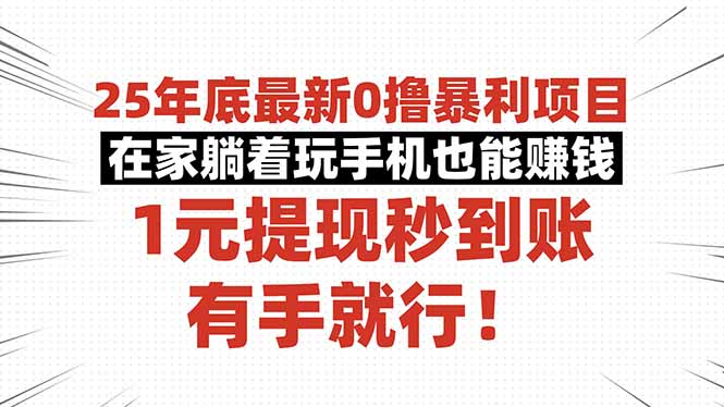 25年底最新0撸暴利项目，在家躺着玩手机也能赚钱，1元提现秒到账，有手...-佳腾网赚
