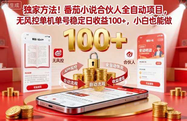 独家方法！番茄小说合伙人全自动挂G项目，无风控单机单号稳定日收益100+，小白也能做【揭秘】-佳腾网赚