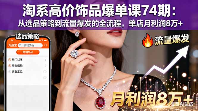 淘系高价饰品爆单课74期：从选品策略到流量爆发的全流程，单店月利润8万+-佳腾网赚