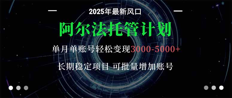 阿尔法托管计划 单账号月入3000-5000，长期稳定项目，新手小白轻松上手。-佳腾网赚