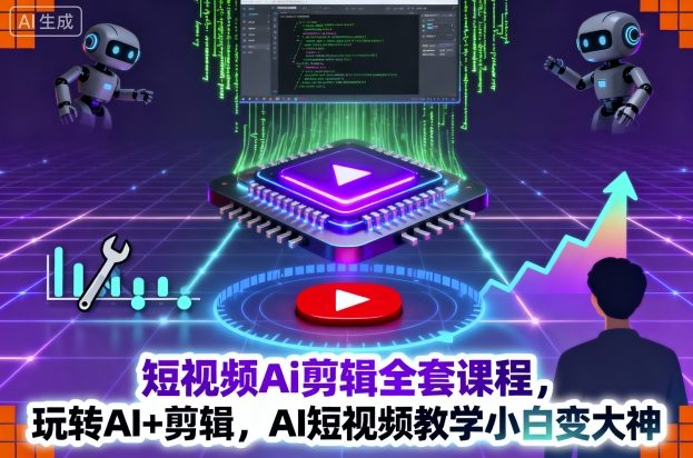 短视频Ai剪辑全套课程，玩转AI+剪辑，AI短视频教学小白变大神-佳腾网赚