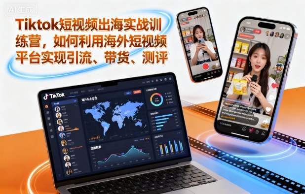 Tiktok短视频出海实战训练营，如何利用海外短视频平台实现引流、带货、测评-佳腾网赚