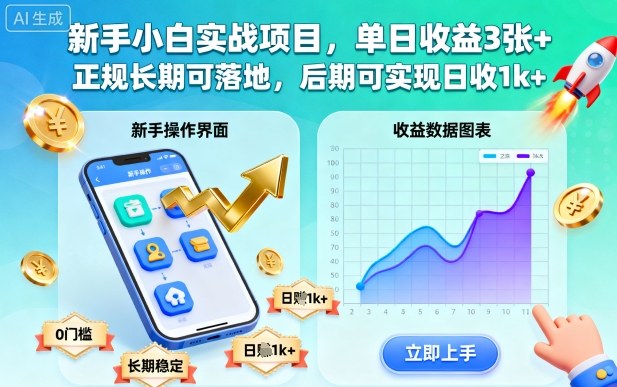 新手小白实战项目，单日收益3张+，正规长期可落地，后期可实现日收1k+【揭秘】-佳腾网赚