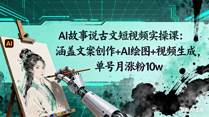 AI故事说古文短视频实操课：涵盖文案创作+AI绘图+视频生成，单号月涨粉10w-佳腾网赚