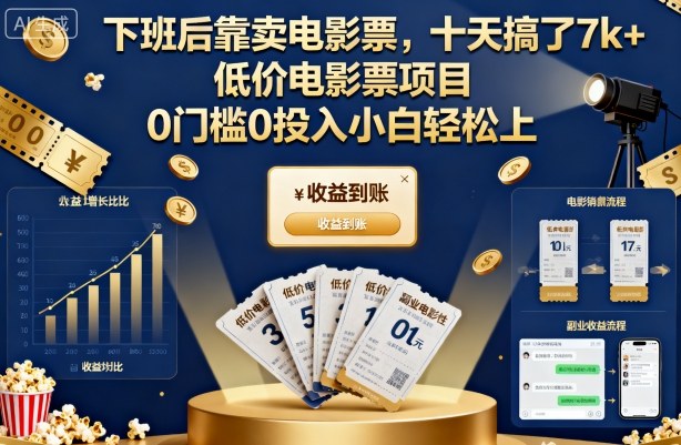 下班后靠卖电影票，十天搞了7k+，低价电影票项目，0门槛0投入小白轻松上手【揭秘】-佳腾网赚