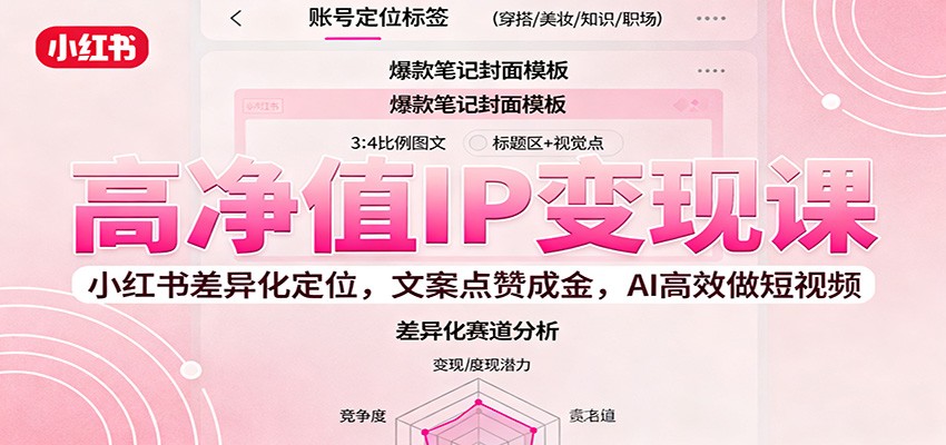 高净值IP变现课：小红书差异化定位，文案点赞成金， AI高效做短视频-佳腾网赚