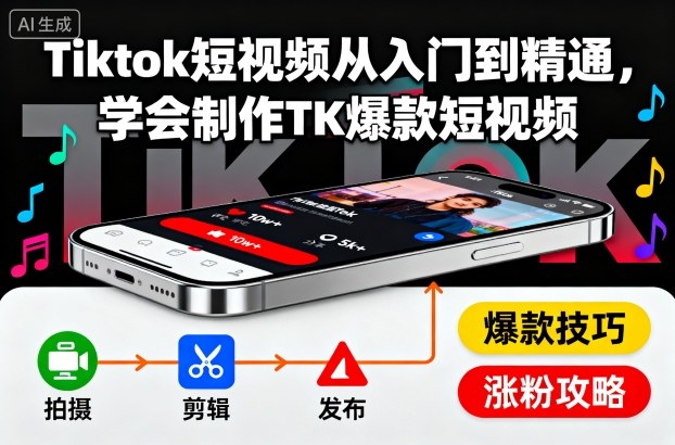 Tiktok短视频从入门到精通，学会制作TK爆款短视频-佳腾网赚