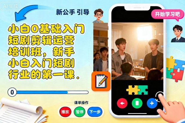 小白0基础入门短剧剪辑运营培训班，新手小白入门短剧行业的第一课-佳腾网赚