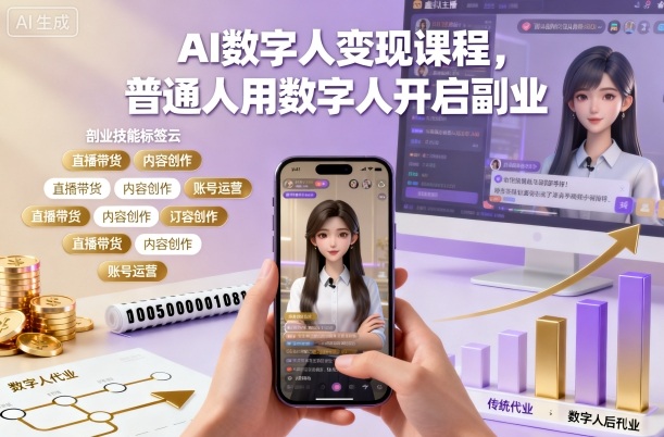 AI数字人变现课程，普通人用数字人开启副业-佳腾网赚