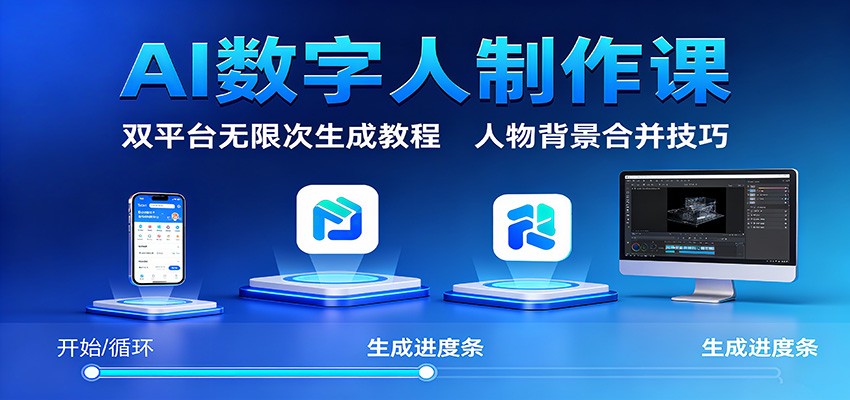 AI数字人制作课：双平台无限次生成教程，人物背景合并技巧-佳腾网赚