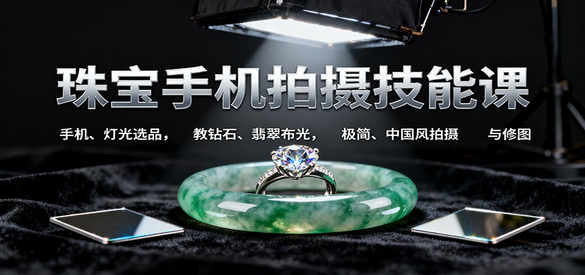 珠宝手机拍摄技能课:手机、 灯光选品，教钻石、翡翠布光，极简、中国风拍摄与修图-佳腾网赚