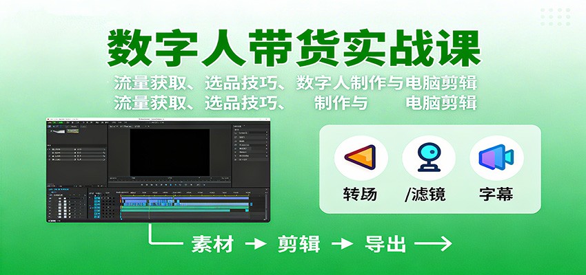 数字人变现实战课：流量获取、选品技巧、数字人制作与电脑剪辑-佳腾网赚