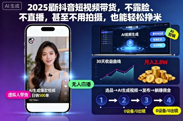 2025最新抖音短视频带货，不露脸、不直播，甚至不用拍摄，也能轻松挣米-佳腾网赚