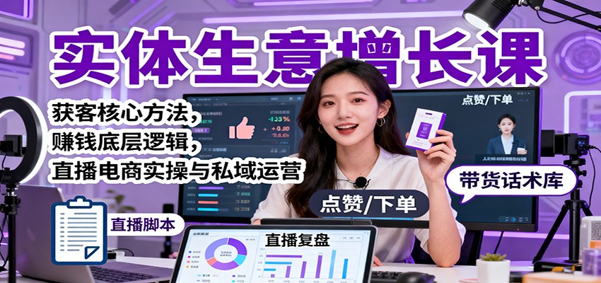 实体生意增长课：获客核心方法，赚钱底层逻辑，直播电商实操与私域运营-佳腾网赚