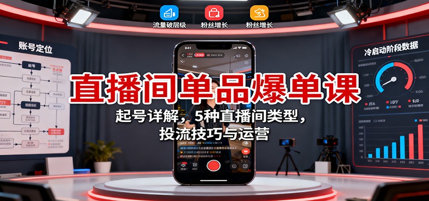 直播间单品爆单课：起号详解，5种直播间类型，投流技巧与运营-佳腾网赚