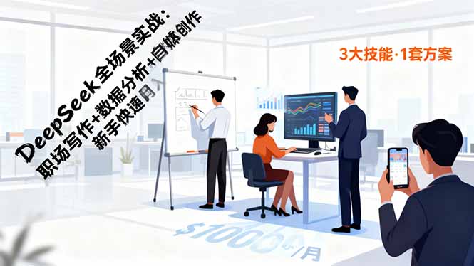 DeepSeek全场景实战：职场写作+数据分析+自媒体创作，新手快速月入过万-佳腾网赚