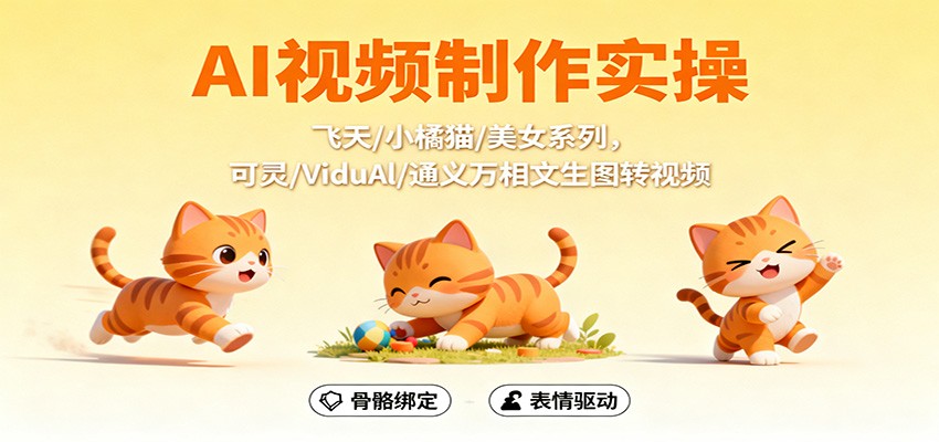 AI视频制作实操，飞天/小橘猫/美女系列，可灵/ViduAl/通义万相文生图转视频-佳腾网赚