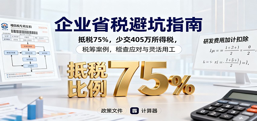企业省税避坑指南：抵税75%，少交405万所得税，税筹案例，稽查应对与灵活用工-佳腾网赚