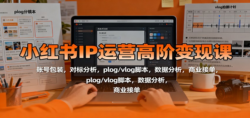 小红书IP运营高阶变现课：账号包装，对标分析，plog/vlog脚本，数据分析，商业接单-佳腾网赚