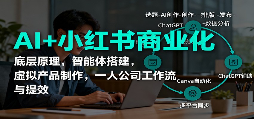 AI+小红书商业化，底层原理，智能体搭建，虚拟产品制作，一人公司工作流与提效-佳腾网赚