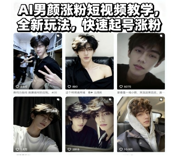 AI男颜涨粉短视频教学，全新玩法，快速起号涨粉-佳腾网赚