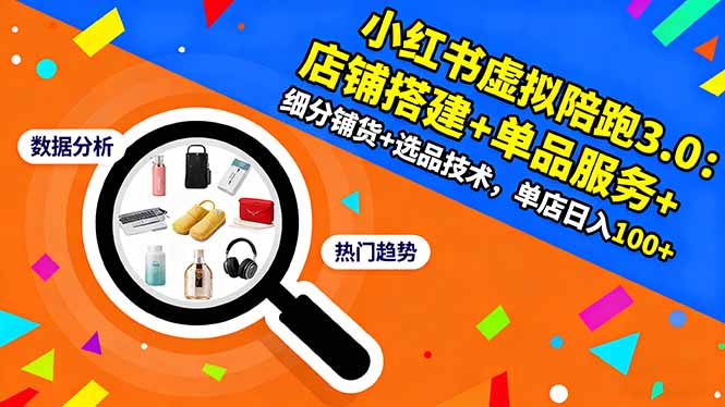 小红书虚拟陪跑3.0：店铺搭建+单品服务+细分铺货+选品技术，单店日入100+-佳腾网赚