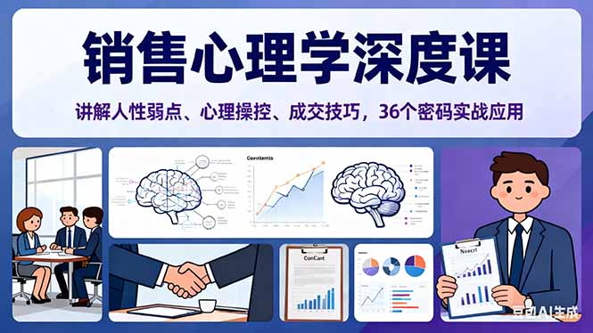销售心理学深度课，讲解人性弱点、心理操控、成交技巧，36个密码实战应用-佳腾网赚