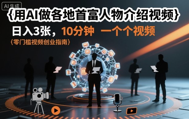 用AI做各地首富人物介绍视频，日入3张，10分钟一个视频-佳腾网赚